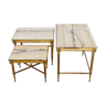 Set of 3 nesting tables in marble and brass, 60s