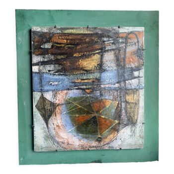 Enamelled lava plate, stone saint Paul painting abstract art