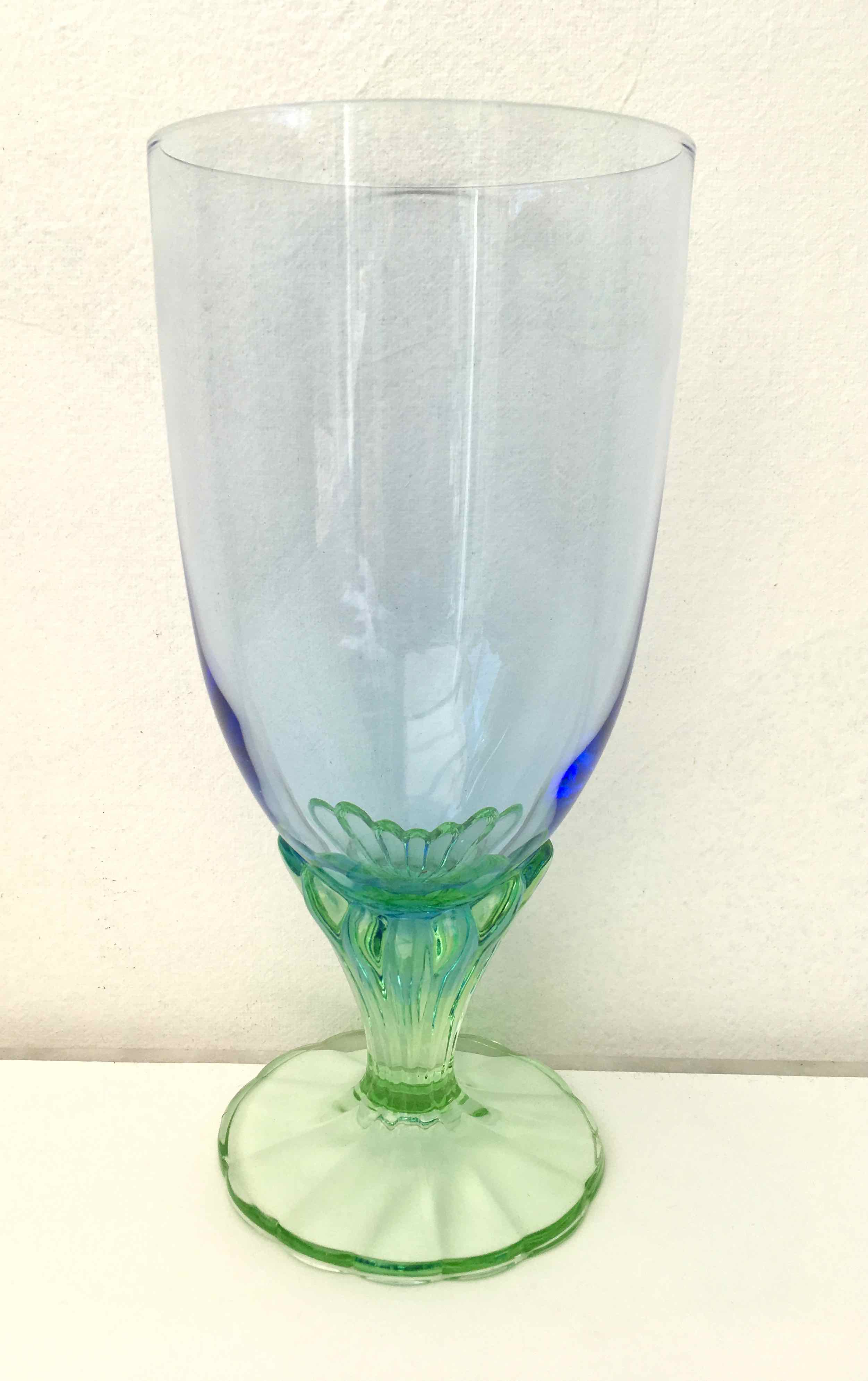 Blue green blown glass vase