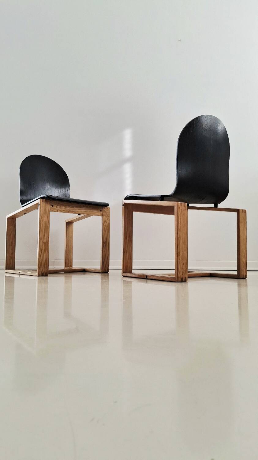 Chaises italiennes minimalistes en bois courbé des années 70, frêne et ébène