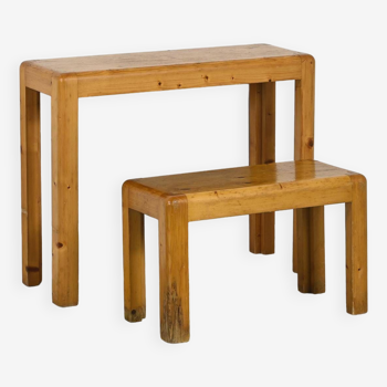 Solid pine console desk, Courchevel circa 1970