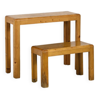 Solid pine console desk, Courchevel circa 1970