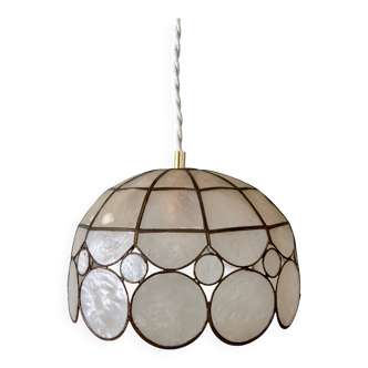 Vintage mother-of-pearl and brass lampshade pendant light