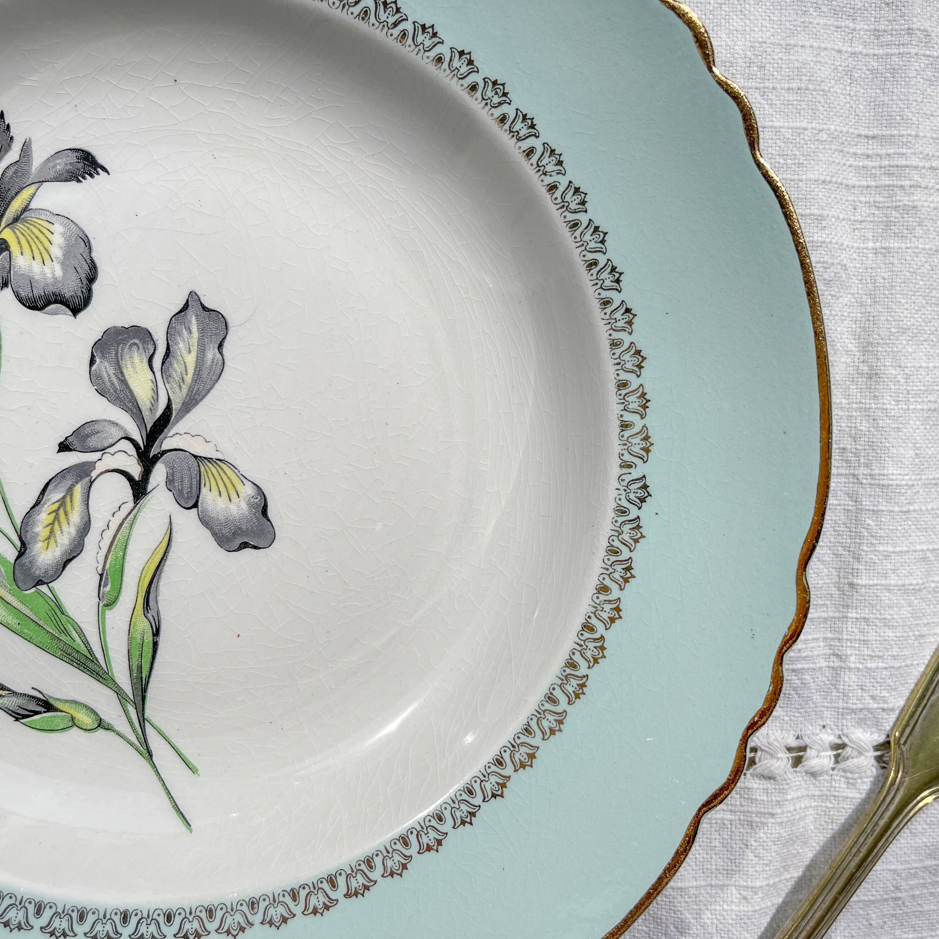 6 vintage white and green porcelain soup plates Iris Moulin des Loups "Sargosse" 1950s