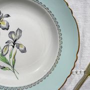 6 vintage white and green porcelain soup plates Iris Moulin des Loups "Sargosse" 1950s