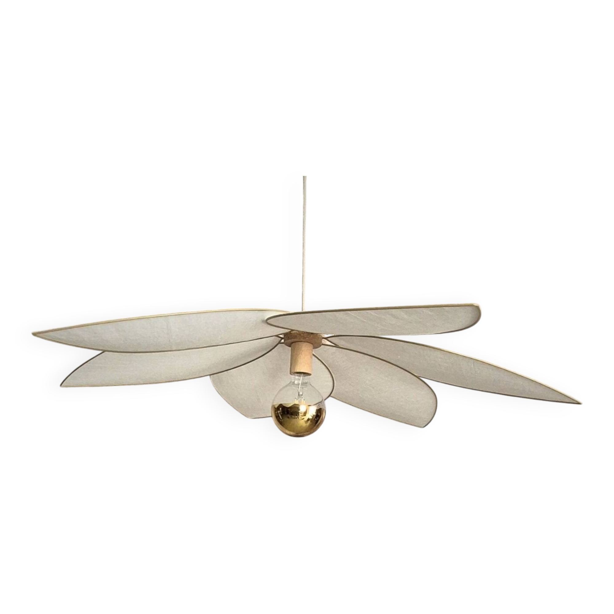 Aerial suspension, 6 petals in metal and white linen