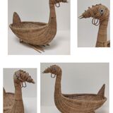 Zoomorphic basket bird, wicker braided vintage