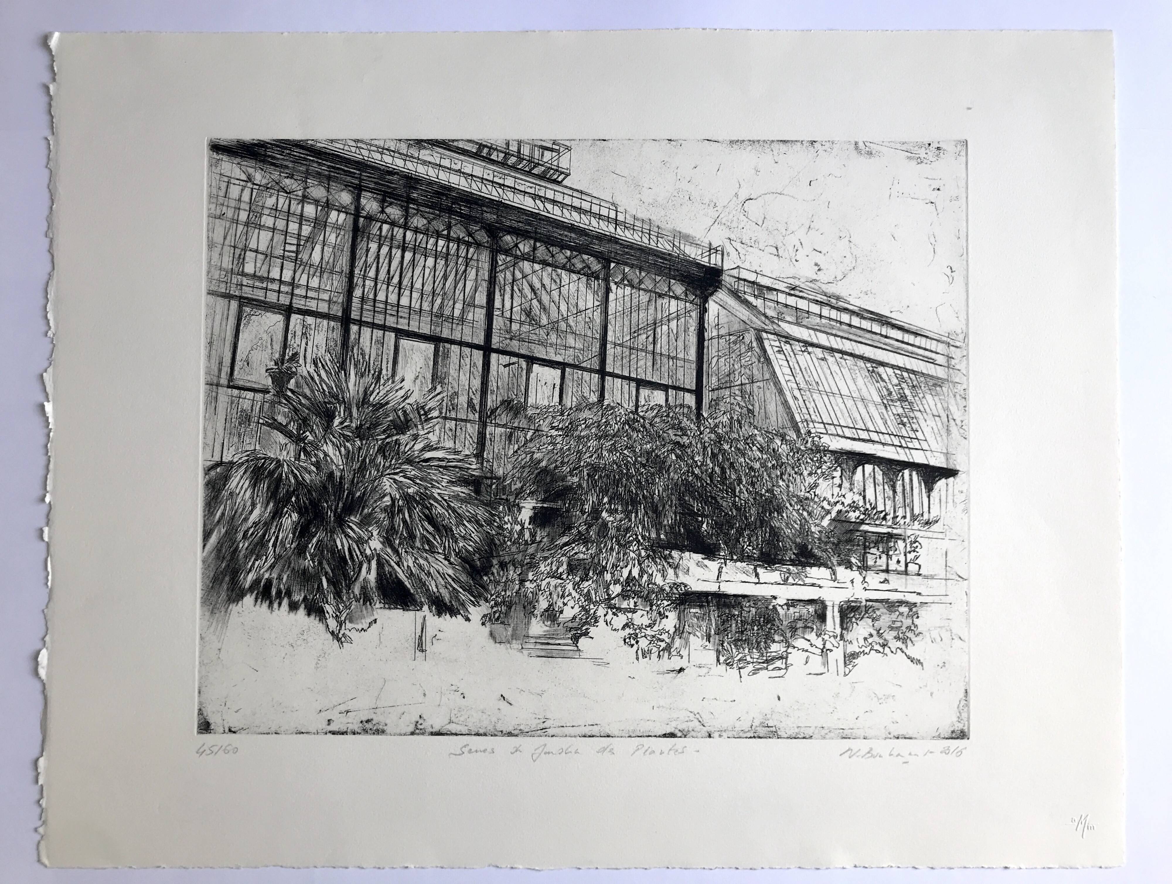 Nicole BOUHARMONT, Greenhouses and Botanical Gardens. Drypoint signed in chalk