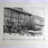 Nicole Bouharmont, Serres et jardin des plantes. pointe sèche signée au crayon