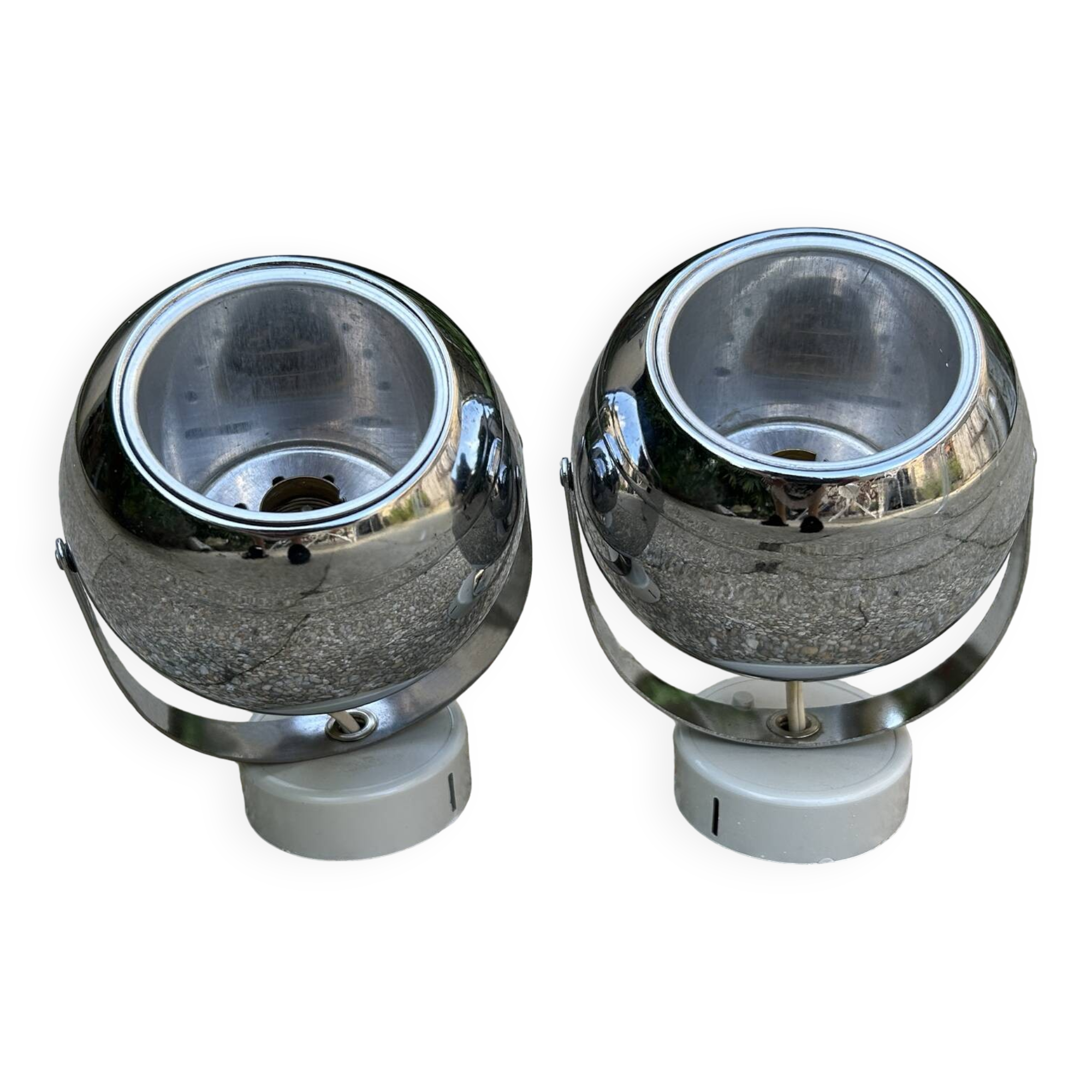 Pair of eye ball wall lights, space age, chrome, vintage, 70s
