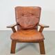 Fauteuil en bois brutaliste avec revêtement en cuir marron, Allemagne, années 1960.