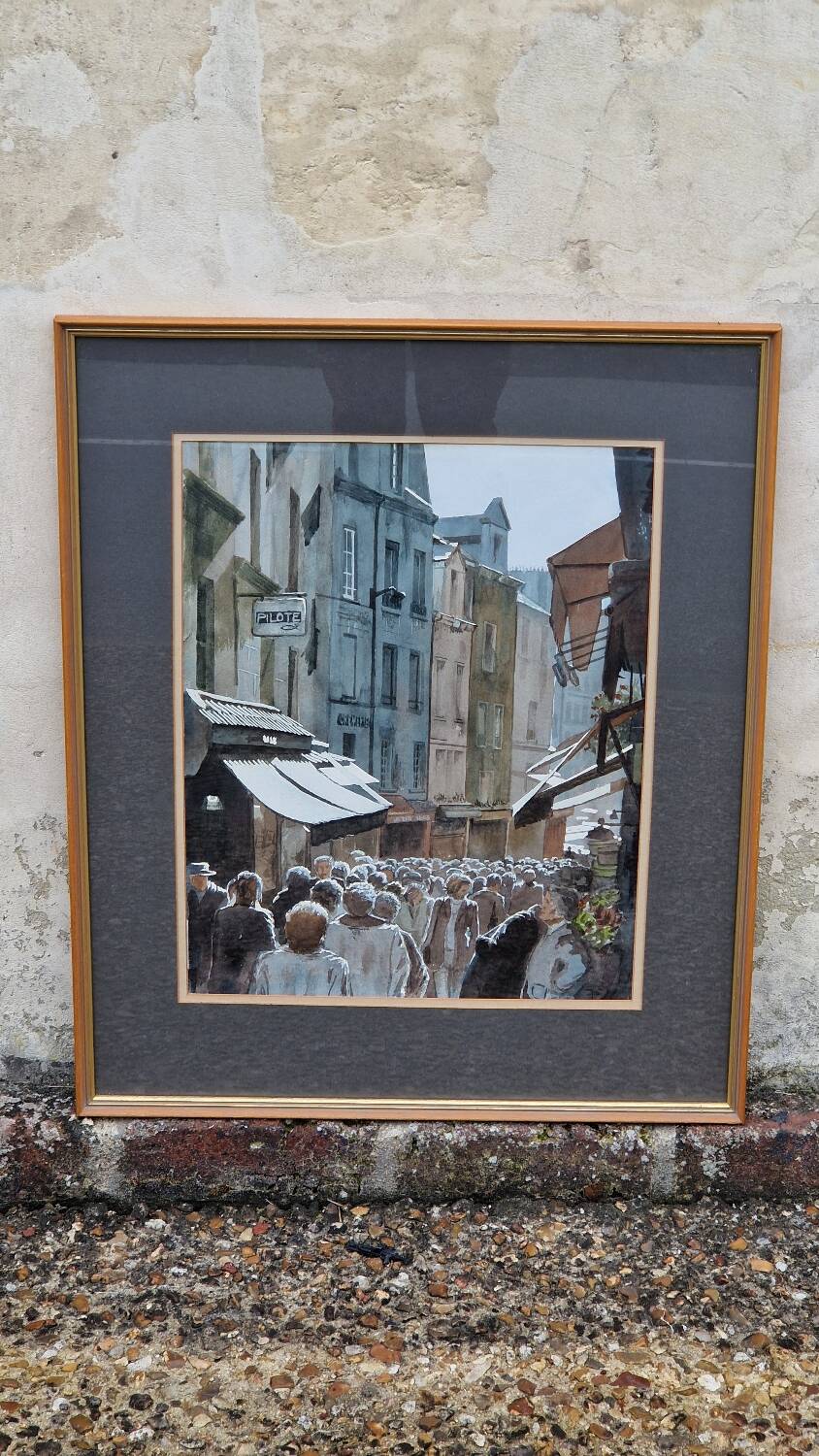 Ruelle animée aquarelle