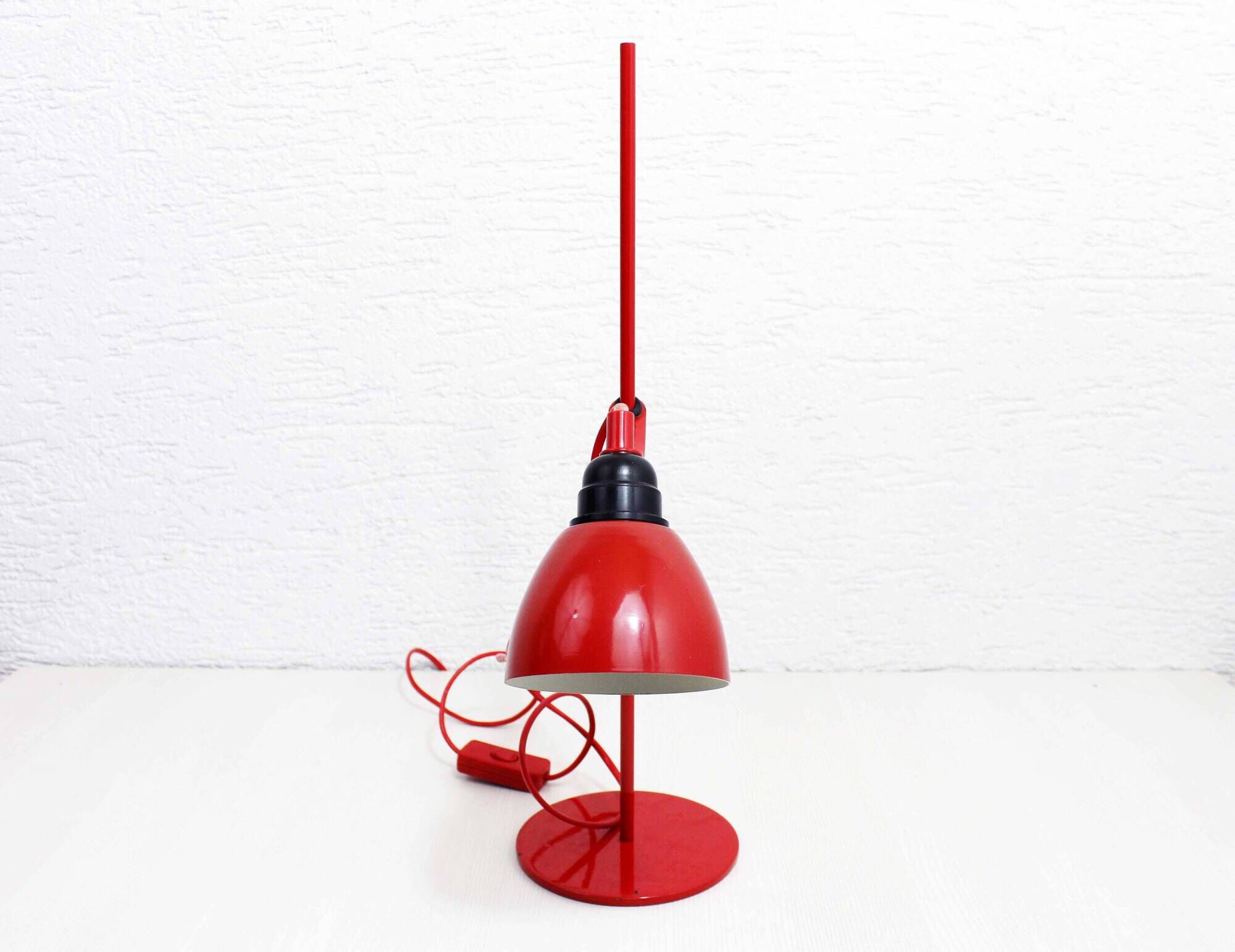 Vintage desk lamp on red metal stem 1970s