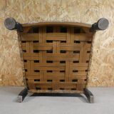 Old armchair upholstered in velvet, carved and caned wood