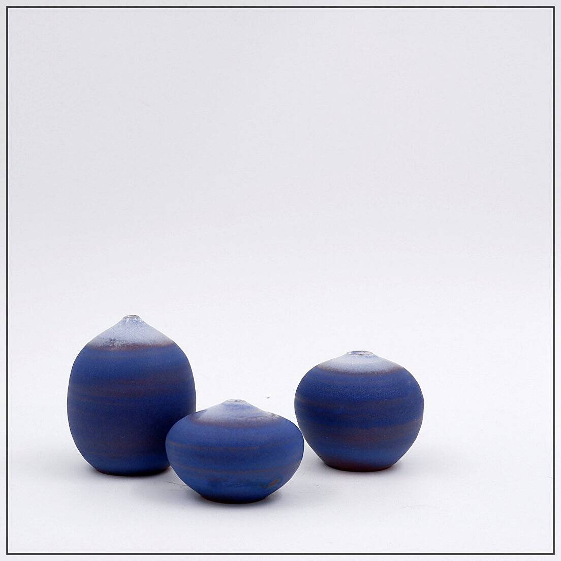 Set of 3 vintage blue miniature ceramics by Antonio Lampecco - Belgium