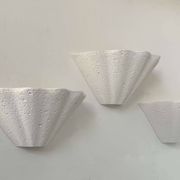 Set of 3 vintage shell wall lights, matte white stone-effect plaster, France 1970