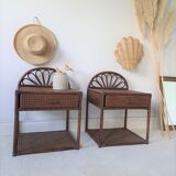 Pair of rattan bedside tables