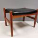 Danish Teak Footstool, Black Skai Leather, 1960s Spøttrup Design