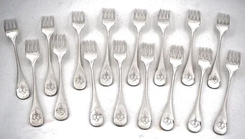 Christofle Baguette marine silver-plated cutlery, 16 dessert forks.