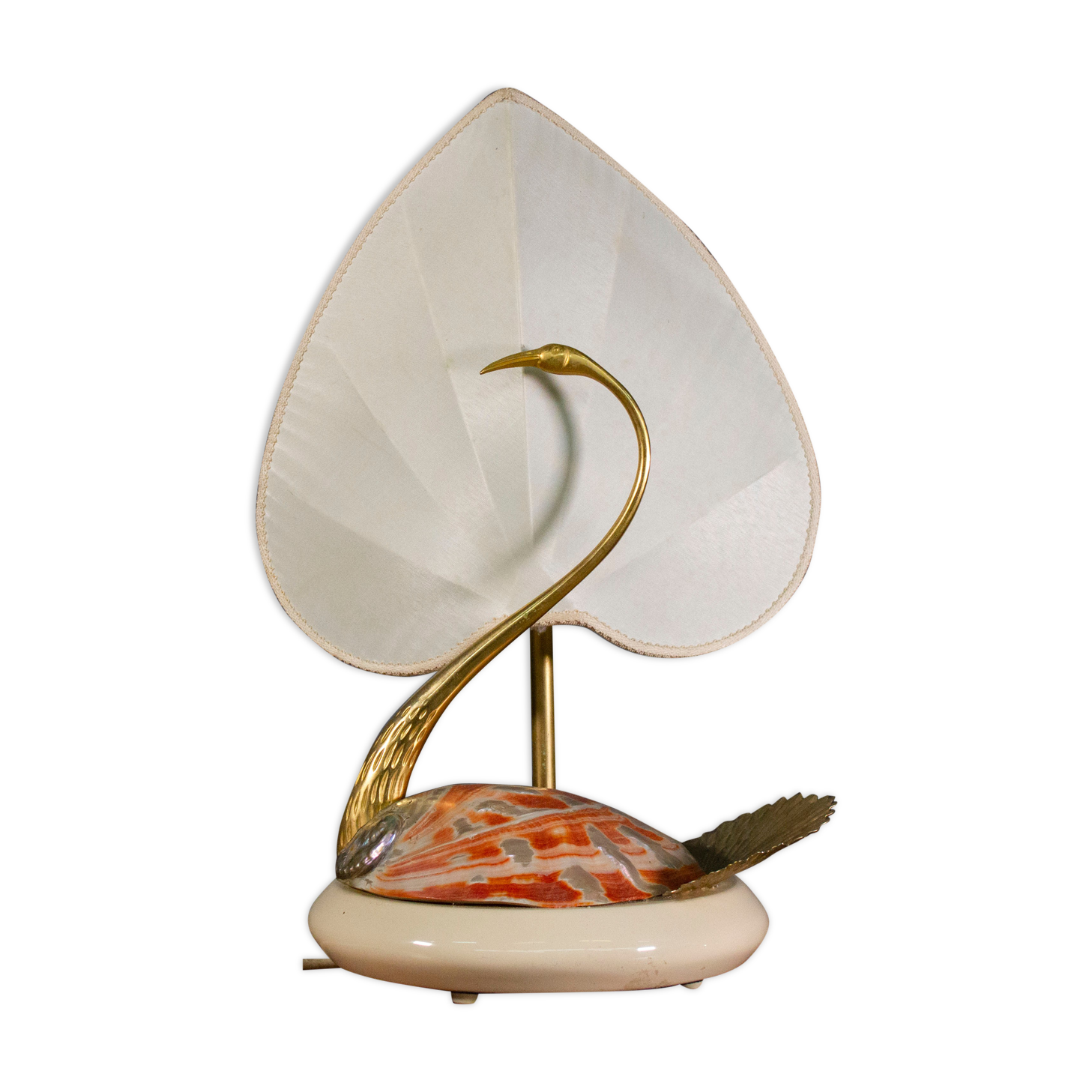 Table lamp, Cigno, made of steel and Nautilus shells, by Antonio Pavi
