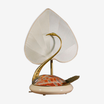 Lampe de table, Cigno, faite d'acier et de coquillages Nautilus, par Antonio Pavi