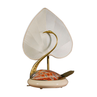 Table lamp, Cigno, made of steel and Nautilus shells, by Antonio Pavi