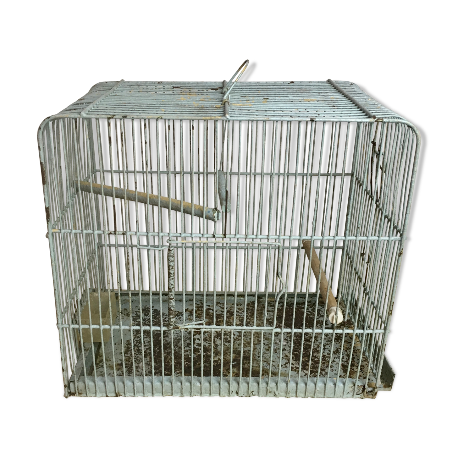 Cage oiseaux ancienne en métal vert amende