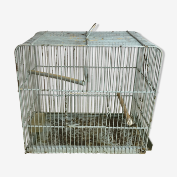 Cage oiseaux ancienne en métal vert amende