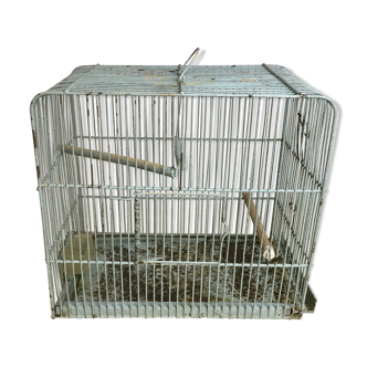Cage oiseaux ancienne en métal vert amende