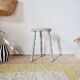 Antique tripod stool, solid wood, blue.