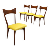 Vintage beech chairs in stained wood and velvet, Italian design 1950s-1960s.