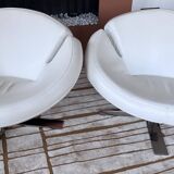 Vintage Signet swivel armchair White Leather
