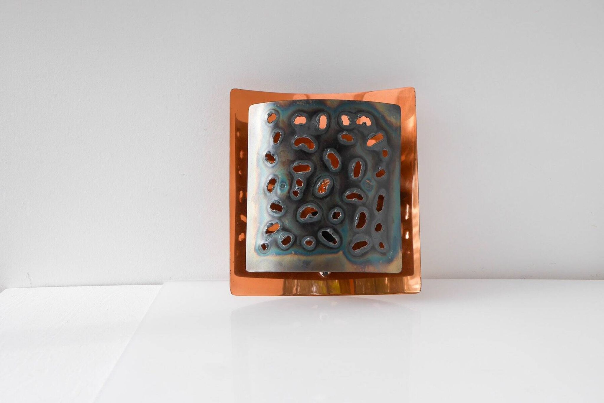 Vintage Brutalist copper wall sconce from Boréns, 1960s
