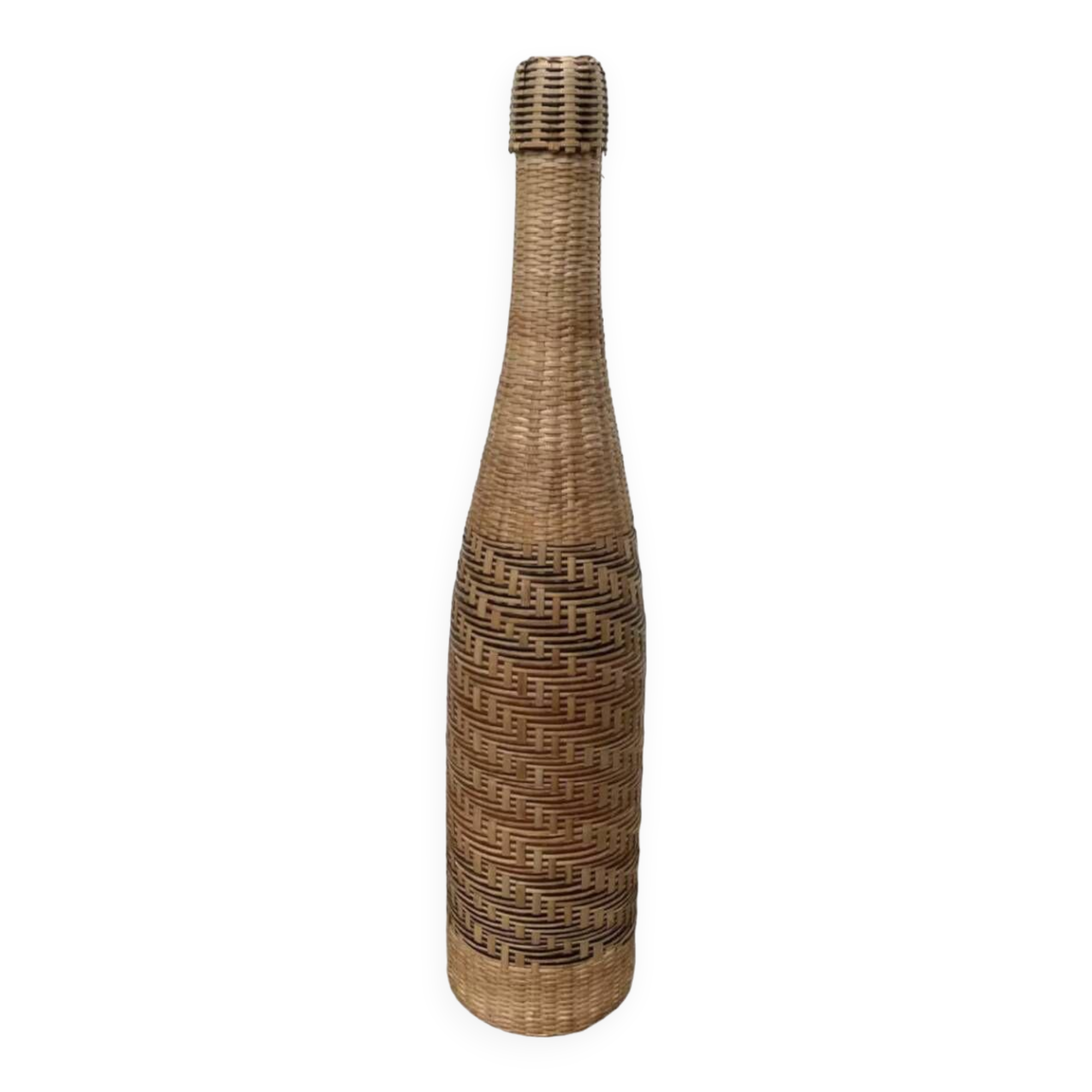 70s woven wicker rattan bottle