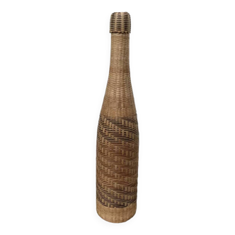 70s woven wicker rattan bottle