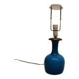 Lampe en verre bleu avec plateau en laiton
