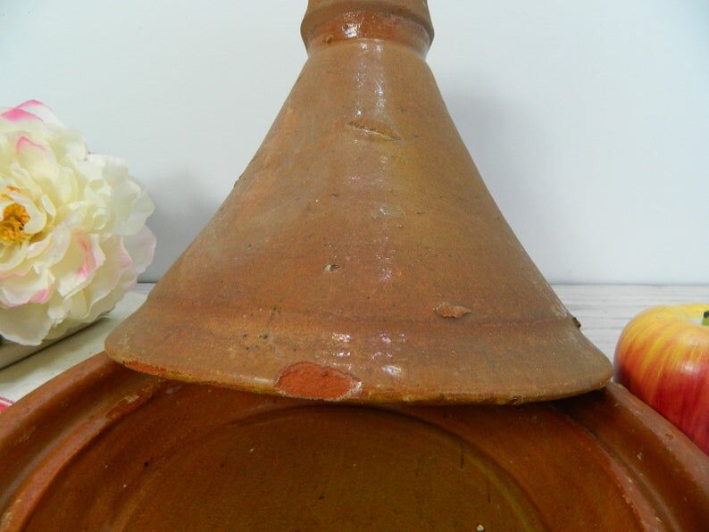Terracotta tagine with lid, handmade, vintage