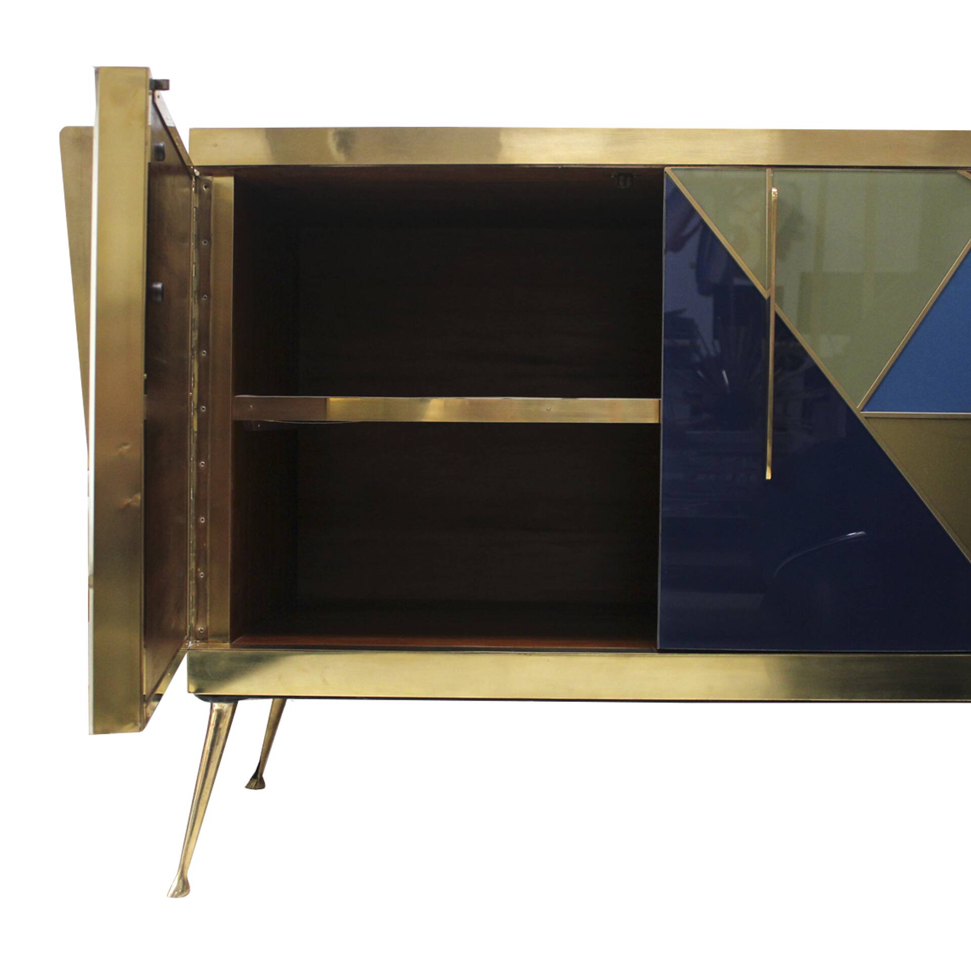 Mid-Century Modern Style Italian Sideboard Made of Wood Brass and Colored G