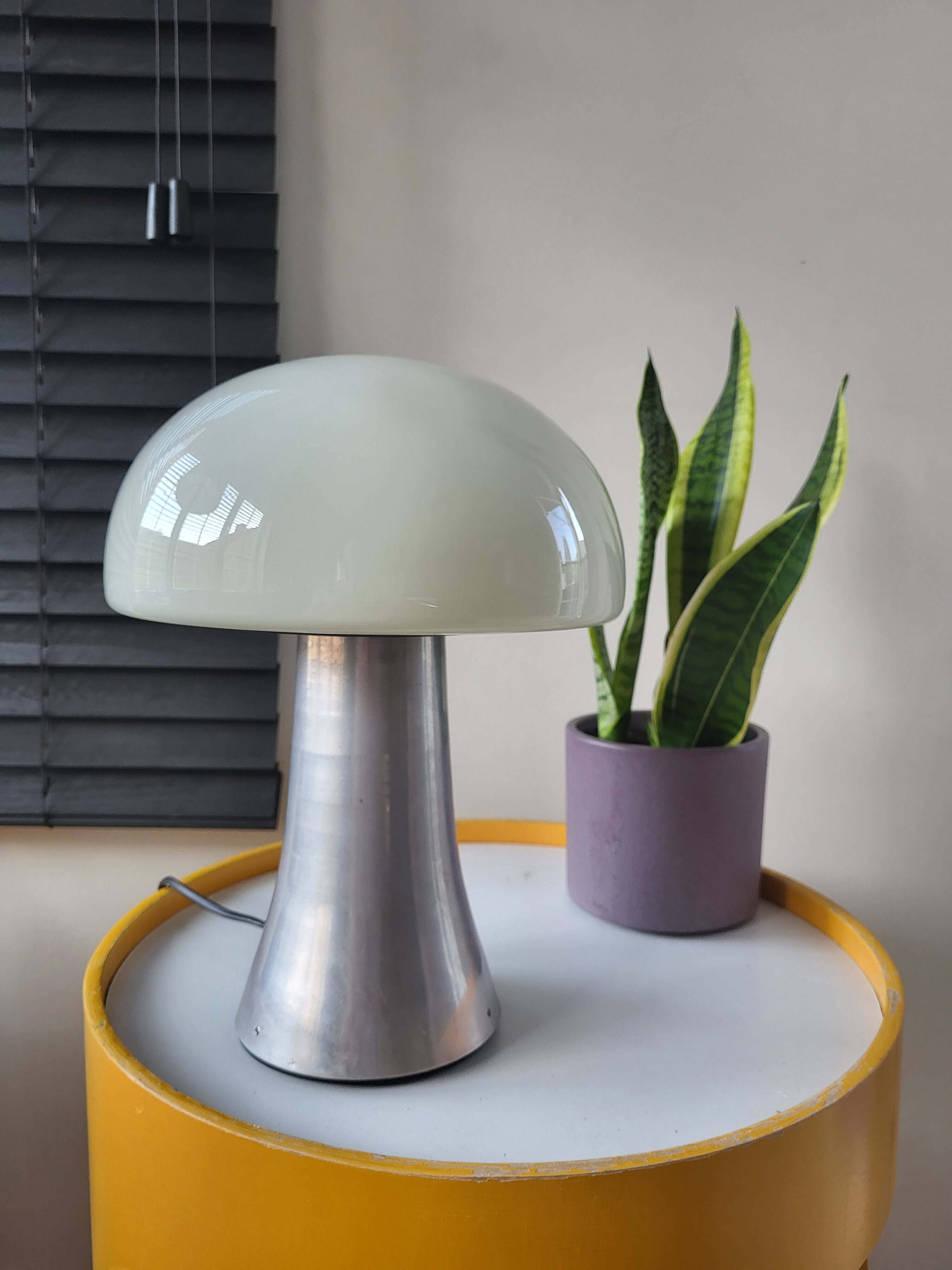 Lampe Mushroom XL, lampe de table lourde en acier inoxydable, années 80