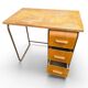 Vintage 1950s desk made of wood and metal with a 3-drawer unit.