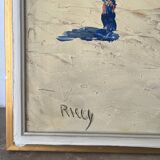 Marine, "Red Sail" technique with knife on panel signed Riccy.
