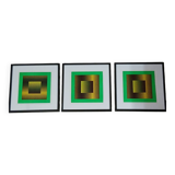 Vintage Optical Art Triptych - Victor Vasarely - Frames 40x40cm