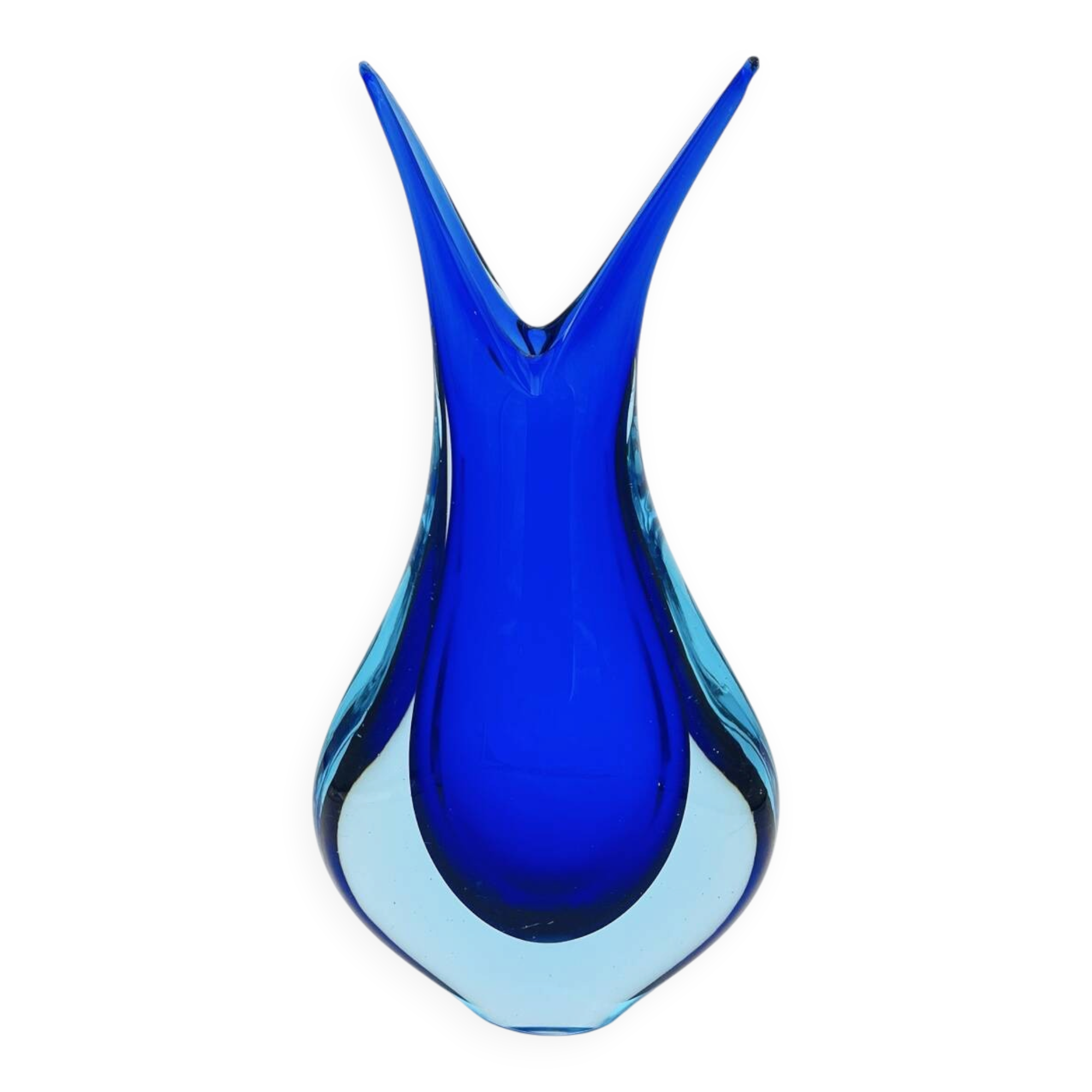 Large Murano Vase Flavio Poli Sommerso Blue Cobalt Turquoise 31.5cm