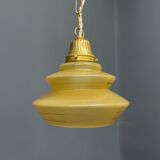 Vintage ocher glass hanging lamps with brass gallery