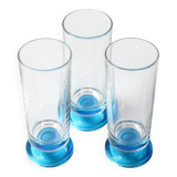 Set of 3 Vintage Blue-Footed Glasses / Mid-century Rare Tall Tumblers