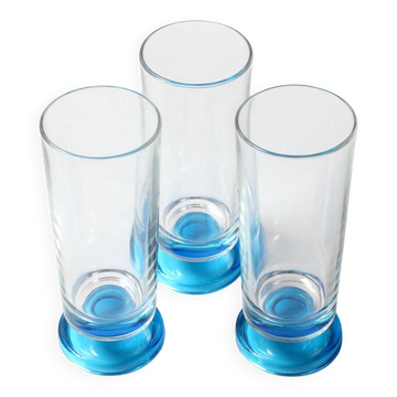 Ensemble de 3 verres vintage à pieds bleus / grands tumblers rares des années 50