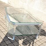 Modernist coffee table in glass and plexiglass altuglas design David Lange 1980