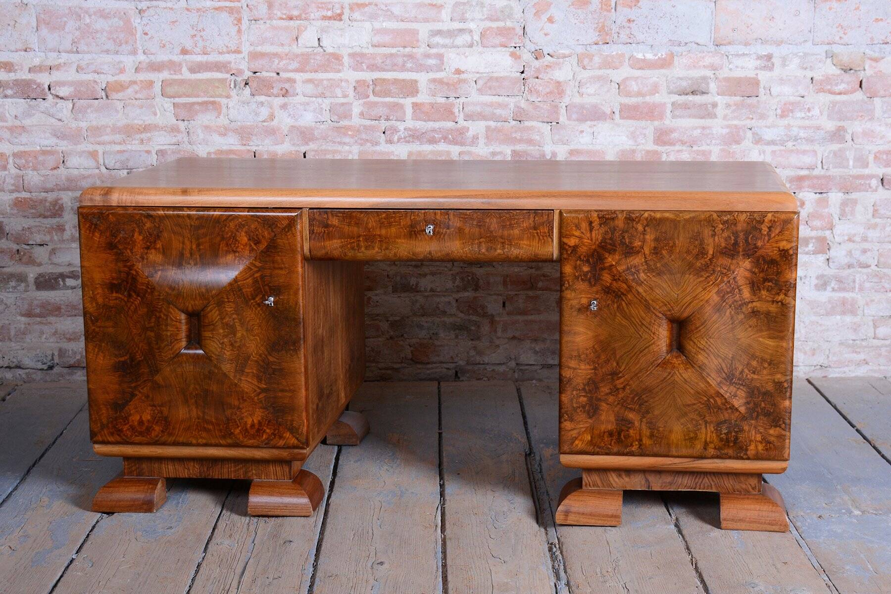 Art Deco Writing Desk in Mahogany and Walnut, 1920s
