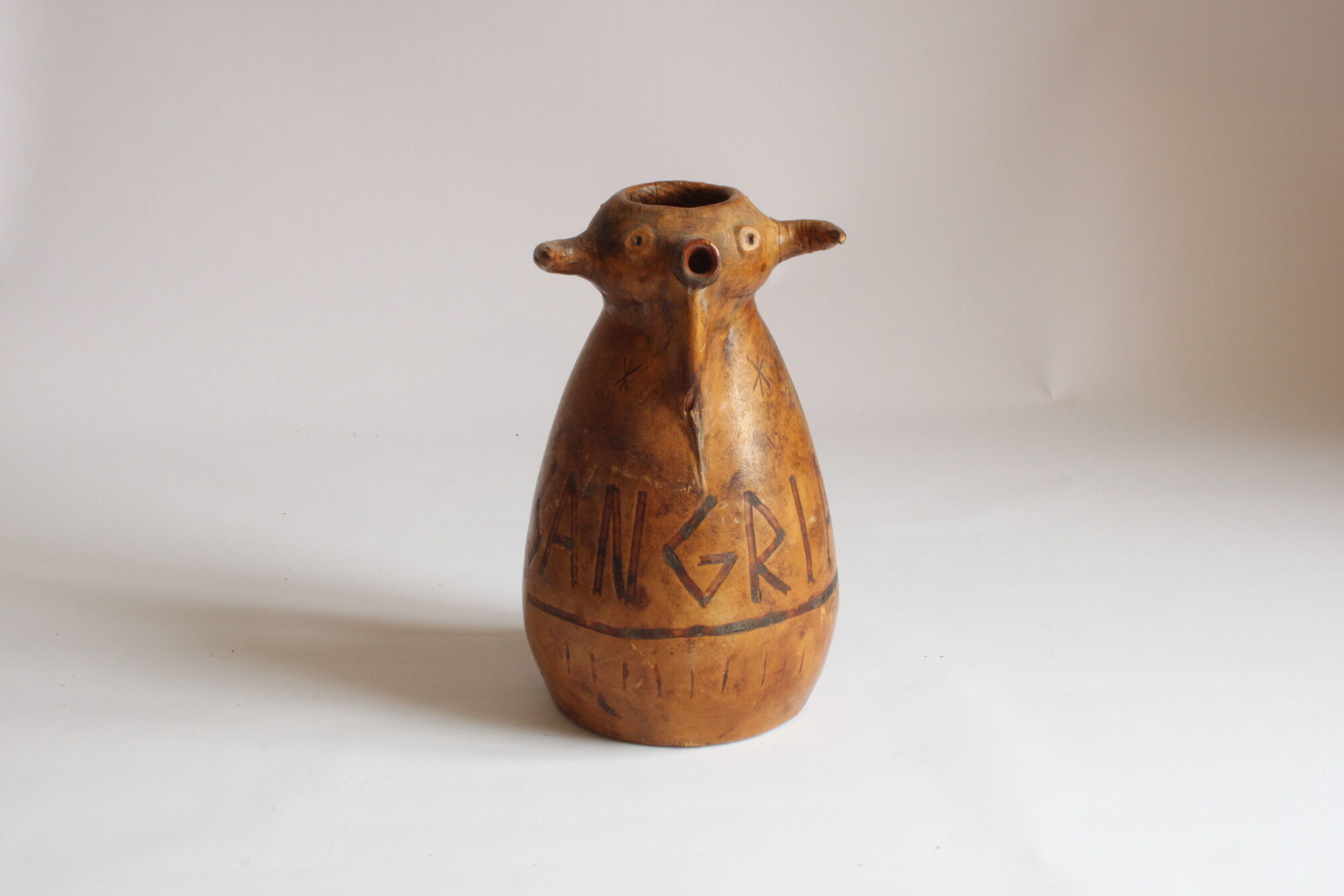 Spanish bull leather sangria pitcher by Artesania Raymon, 1950s.