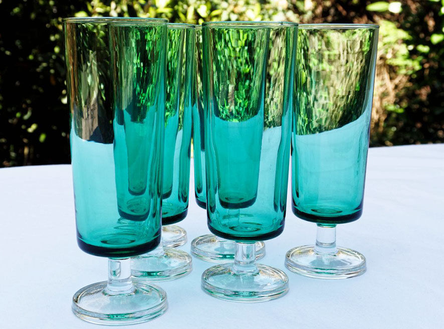 6 old champagne flutes luminarc green clear h14 cm